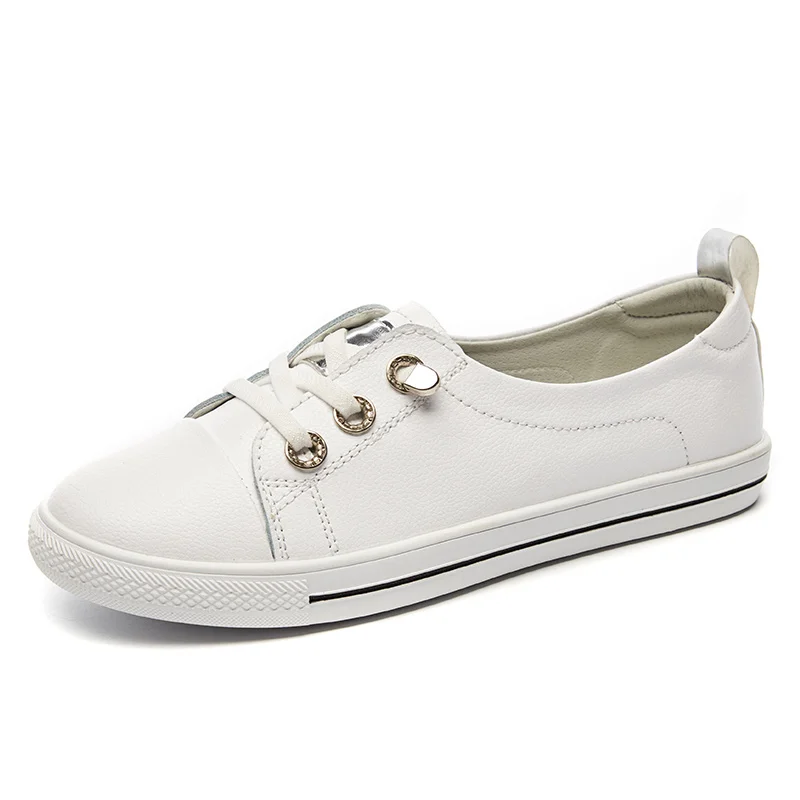 Модные кроссовки женские кожаные Осенняя обувь дышащая мягкая на шнуровке