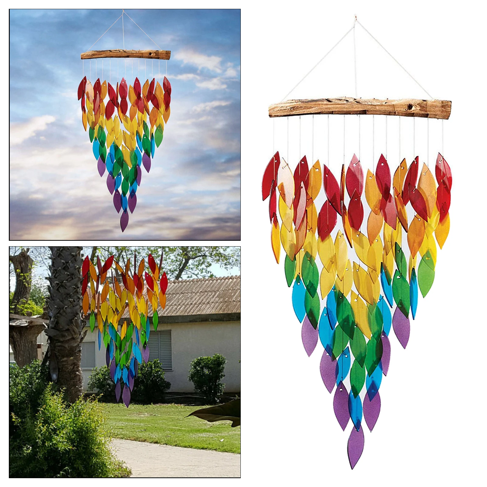 

Leaves Rainbow Wind Chimes Perfect Chimes Decor for Outside Garden Porch Home Décor 11.8 inch Total Length