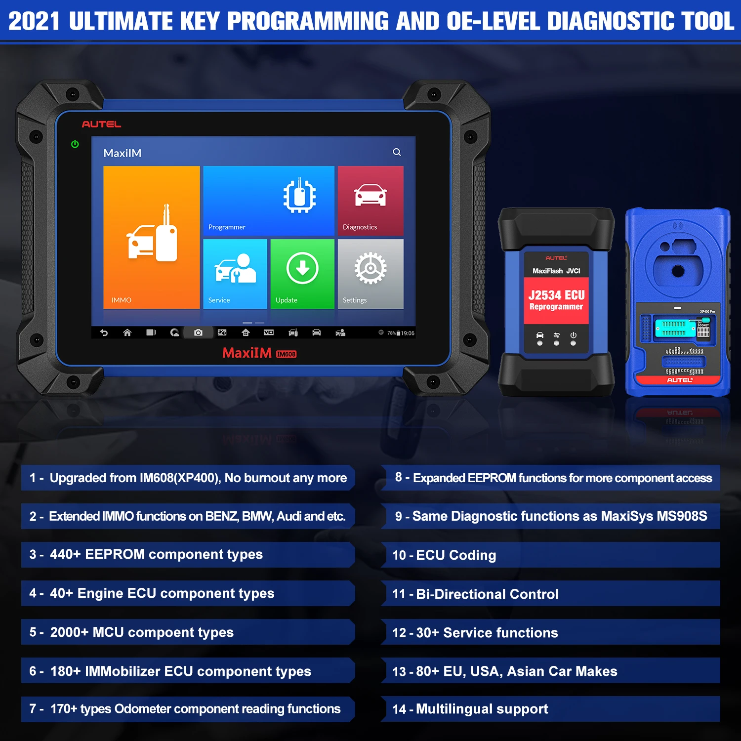 Программатор ключей Autel MaxiIM IM608 Pro с XP400Pro IMKPA IMMO программатор J2534 ECU для кодирования