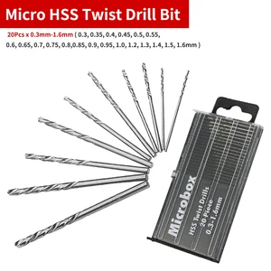 0,3 мм-1,6 мм Micro Сверла по металлу 20 шт. HSS Мини спиральное сверло Набор с Чехол ремонт инструмента для деревообработкиремонт домаПластикцепь