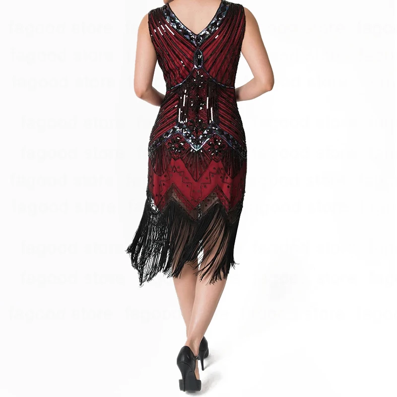 Women  Flapper Dress 1920s V Neck Sequin Beaded Fringed Vintage Art Deco Gatsby Theme Roaring 20s Dress for Prom Party Plus Size