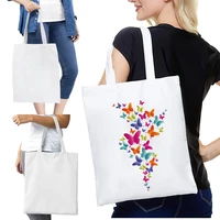 womens shopper shopping bags printed butterfly pattern female canvas tote shoulder eco handbag reusable grocery foldable bag