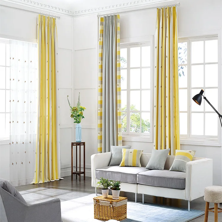 

Nordic Curtain Small Bee Embroidery Curtais for Living Room Bedroom Balcony Cotton and Linen Curtain Finished Custom Made
