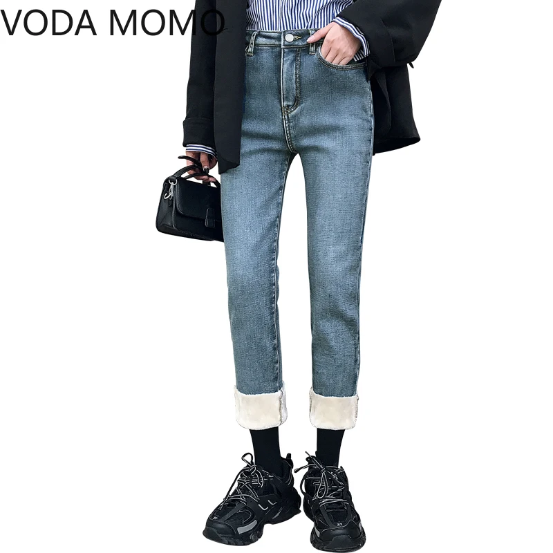

Plus Velvet Jeans Woman Casual Vintage straight Denim Pants Ladies Winter Plus Size High Waist Jean Femme Vaqueros Mujer