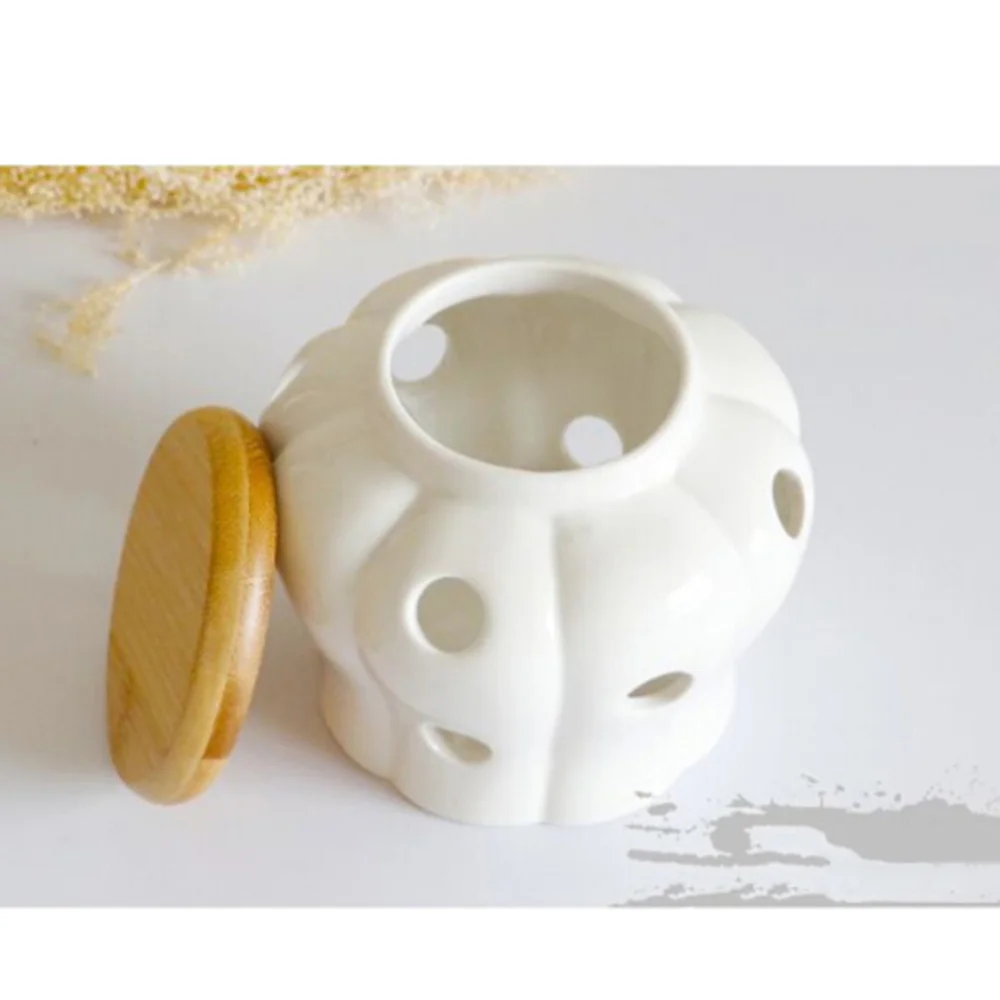 Round Ceramics Jars Storage Container with Bamboo Lids for Sealing Garlic Ginger |
