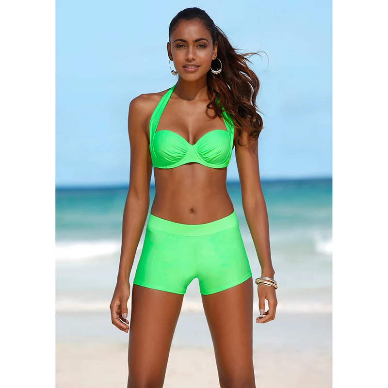 2019 купальник Танкини купальники женские летние сплошной цвет пляжные бикини