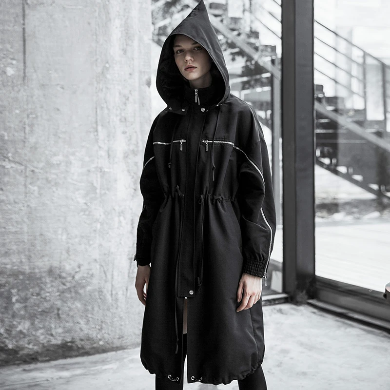 Панк рейв женская панк уличный стиль ведьма HatLoose Длинная ветровка личность