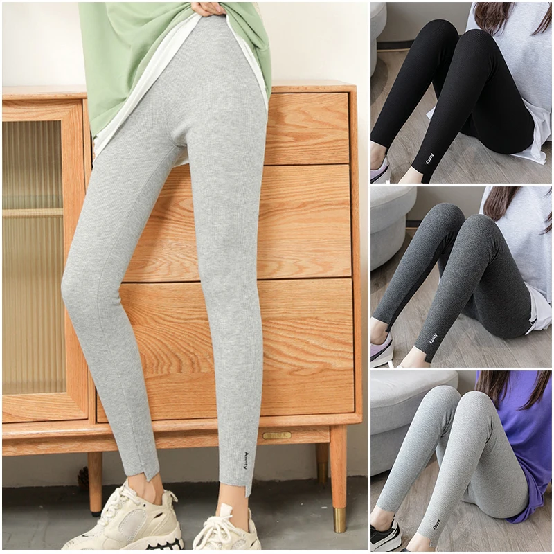 

Autumn Winter New Threaded Leggings Nine-point High-Waisted Lamb Wool Cashmere Leggings Women Outer Embroidered Warm Leggings
