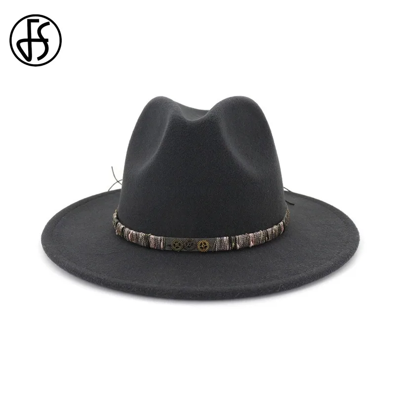 FS желтая черная фетровая шляпа для женщин с широкими полями шерсть Панама зимняя