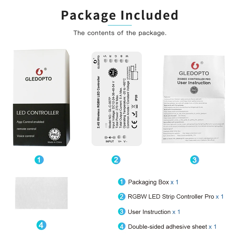 

GLEDOPTO ZigBee 3.0 Smart LED Controller PRO RGBW RGB+CCT Dimmer Controller Voice Control work Alexa Google Home SmartThing H*UE