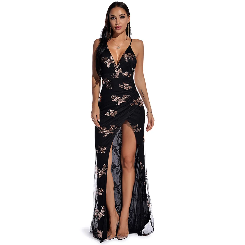 

Sexy retro sling sequin dress nightclub women's long dress