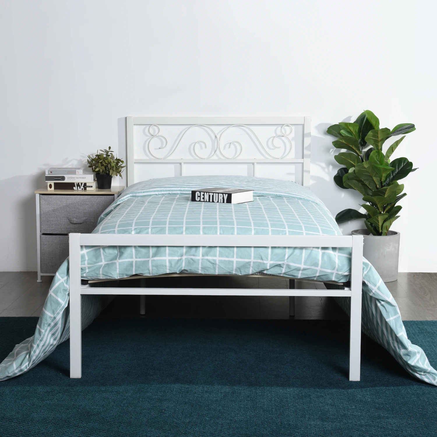 

Металлическая рама для кровати, двойной размер с изголовьем кровати и подножкой, металлическая платформа, рамы белого цвета