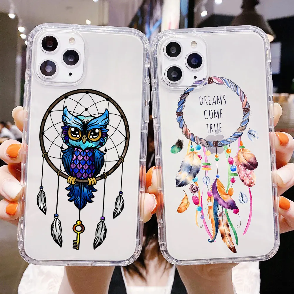 Dream Catcher Drawings feather owl Phone Case For iPhone 13 Pro max 12 Mini 11 pro MAX XR X 6S 8 7 Plus Soft TPU Silicone Cover