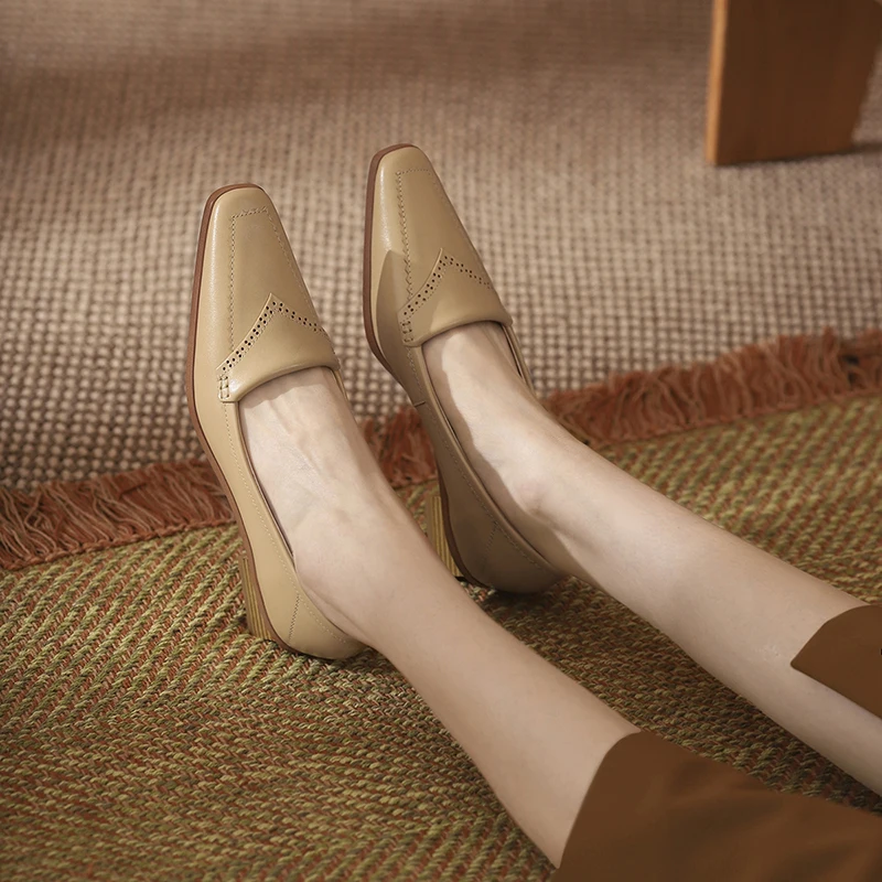 

Genuine Leather Shoes Woman Pumps High Heels Designer Shoes 2021 Spring Shallow Working Party Basic Shoes For Women