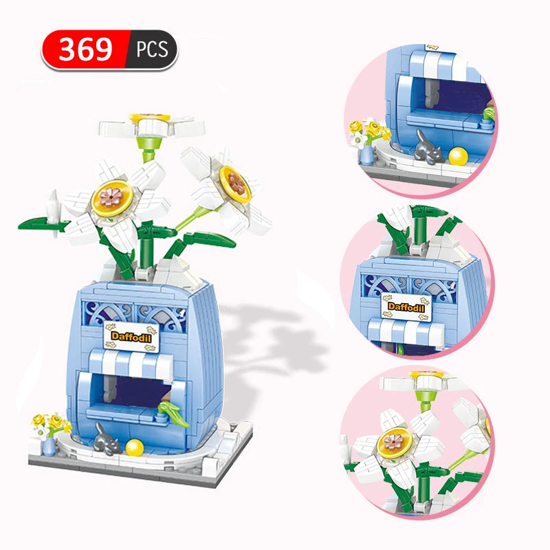 

Moc Creator Rose Bouquet Orchid Flowers Building Blocks City Romantic Home Decoration Diy Friends Bricks Toys for Children Girls