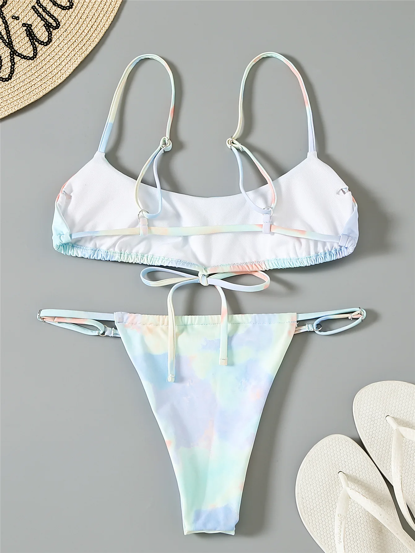 

2021 Sexy Tie Dye Bikini with Sarong Thong Women Swimwear 3 Pieces Bikini Set Female Swimsuit Bather Bathing Suit Swim Beachwear