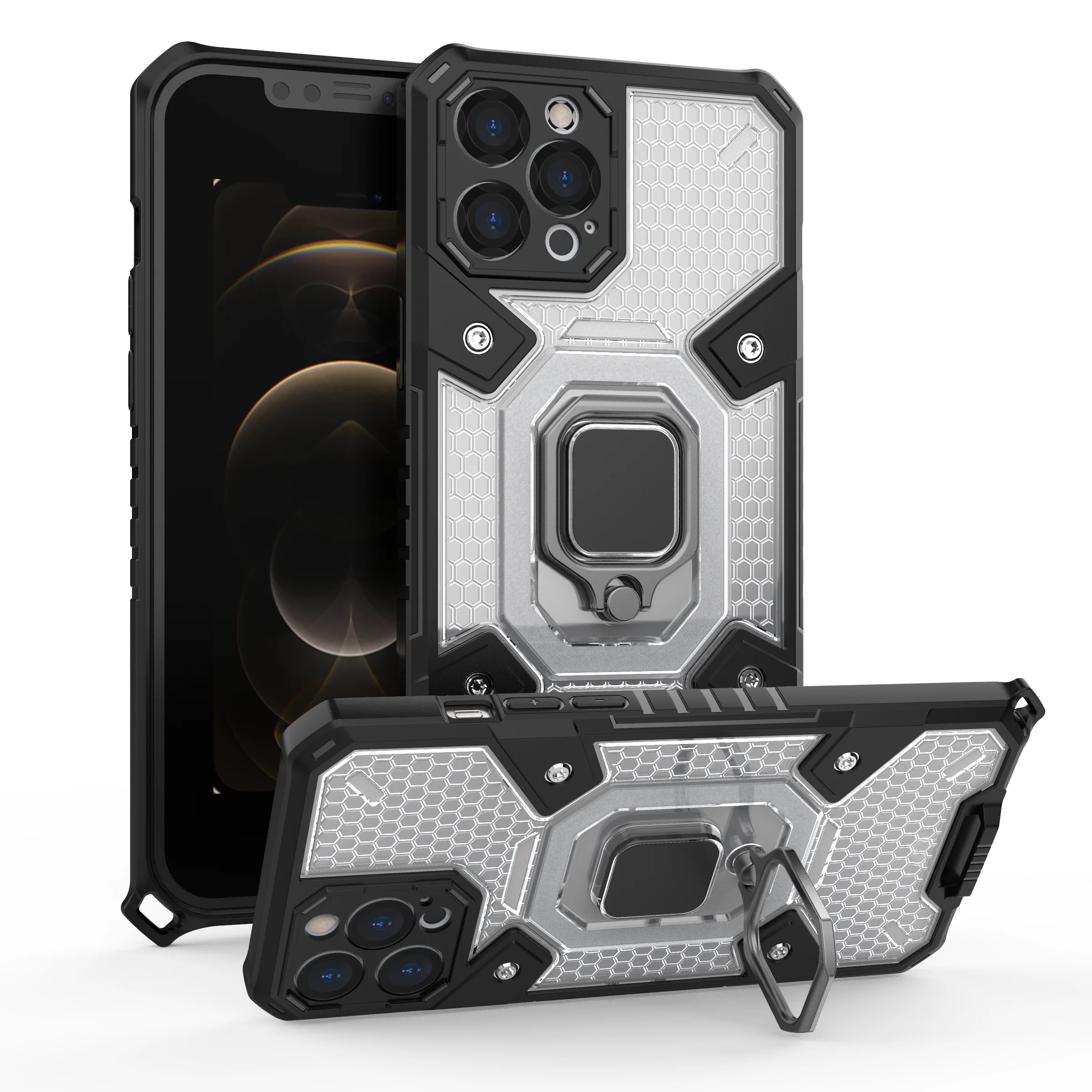 

Luxury Anti-fall Protection Armor With Ring Vehicle Magnetic Bracket Phone Case For iPhone X XS XR 11 12 13 Pro Max Mini Cover