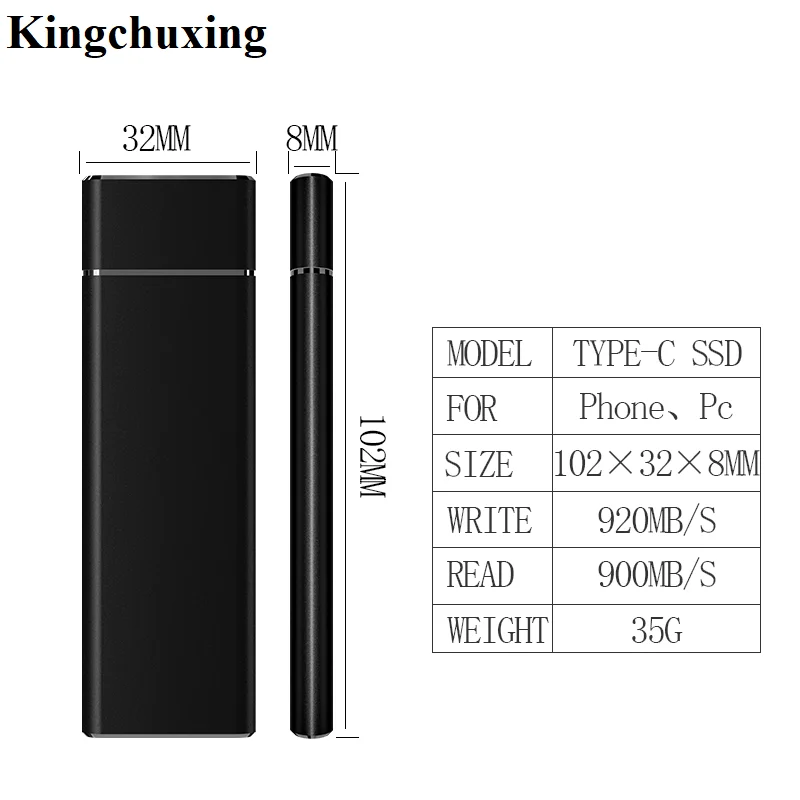Внешний жесткий диск Kingchuxing ssd 1 ТБ PCIE Мобильный твердотельный накопитель TYPE C ГБ 512