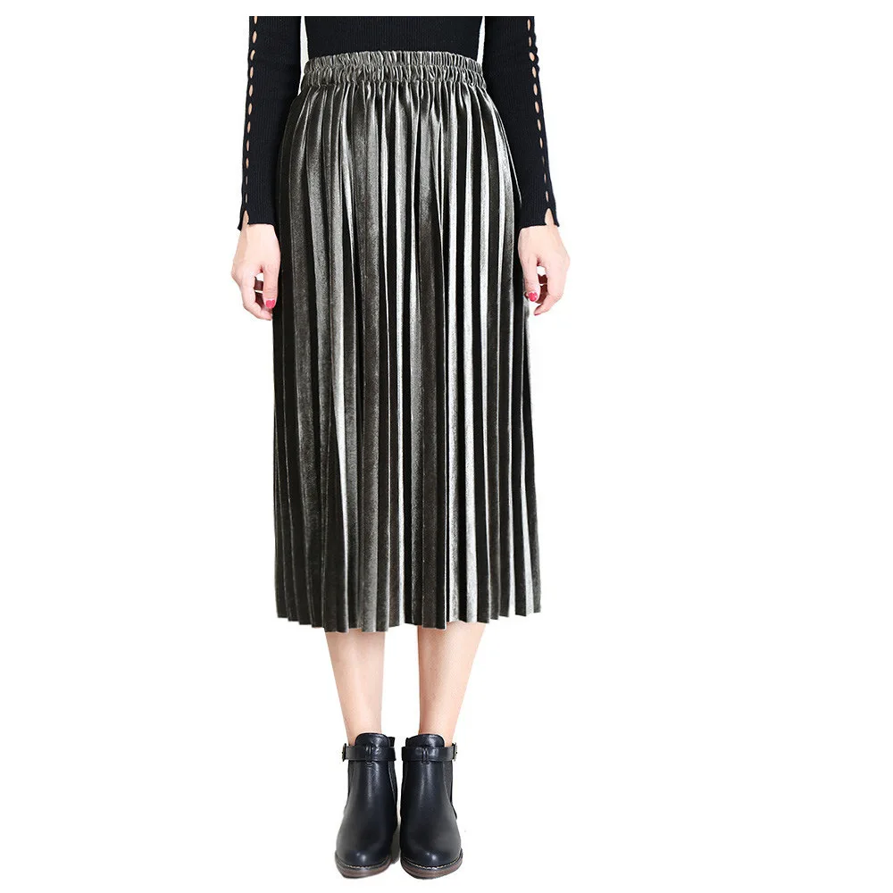 Осенние длинные плиссированные бархатные юбки с эластичной резинкой на талии