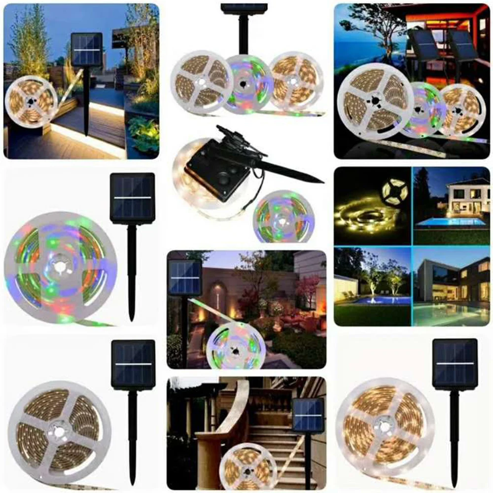 Led Strip Light RGB 5M Solar Waterproof IP65 IP67 solar lamp 1600mAh 3 Modes lighting Tape Ribbon Outdoor | Лампы и освещение