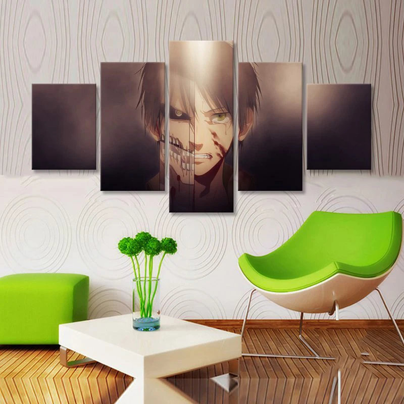 

5Pcs Anime Shingeki No Kyojin Eren Yeager Wall Art Canvas Posters Modern Pictures HD Paintings Home Decor Living Room Decoration
