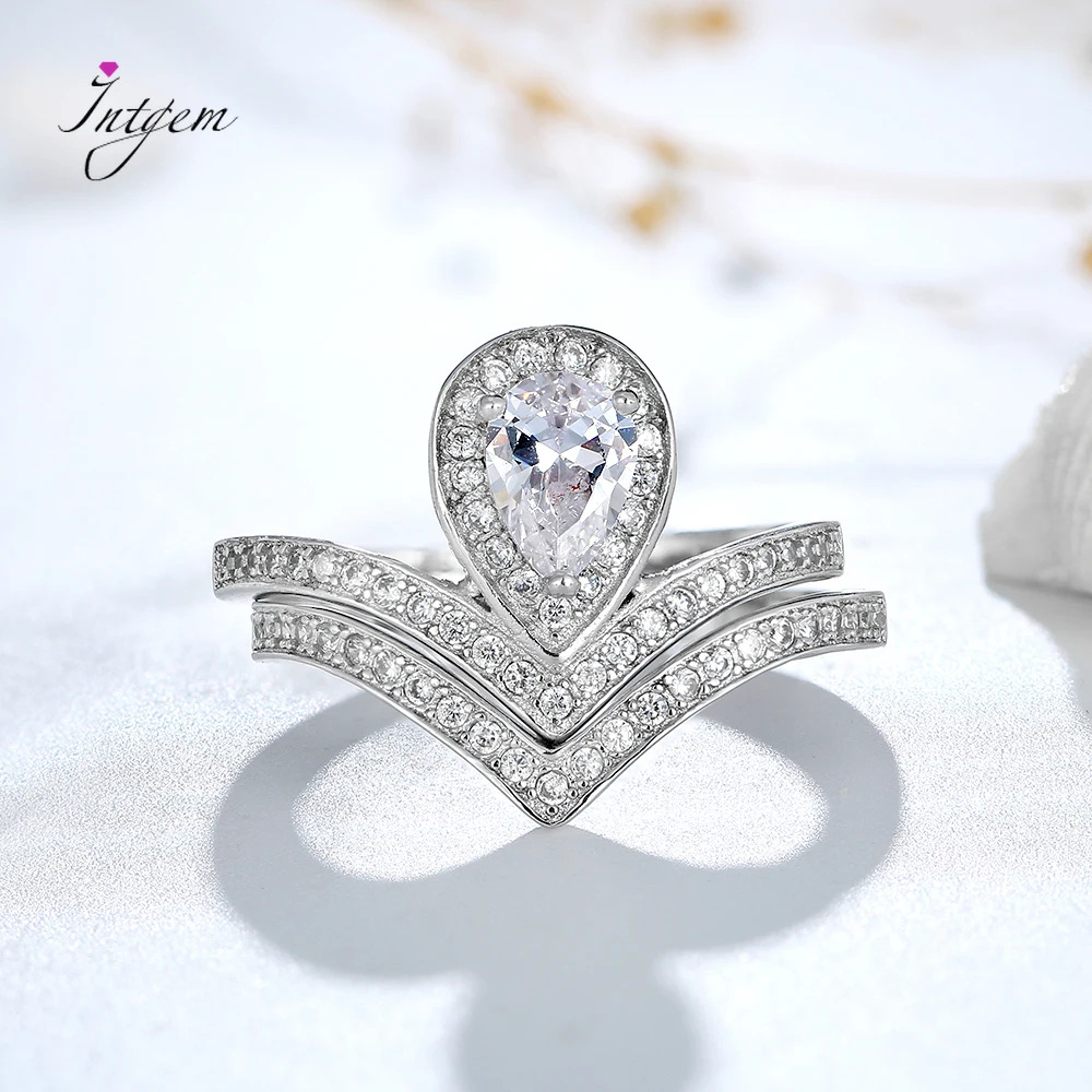 

S925 Sterling Silver Ring Luxury Water Drop 5*7MM Zircon Ring Set Rings for Women Wedding Engagement Rings Gift Fine Jewelry
