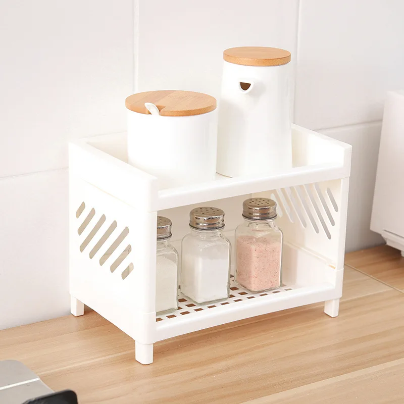 

New double-layer kitchen racks Home kitchen living room bathroom storage rack desktop debris storage24.3*18.5*15.2cm