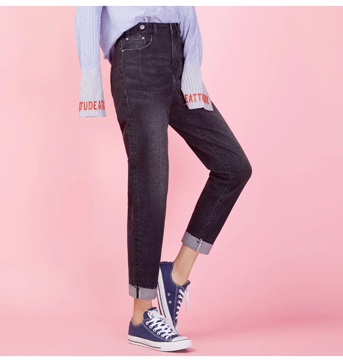 LEIJIJEANS, новинка, большой размер, женские черные шаровары с высокой талией, брюки с манжетами, крутые, крутые, модные, женские джинсы, 9028