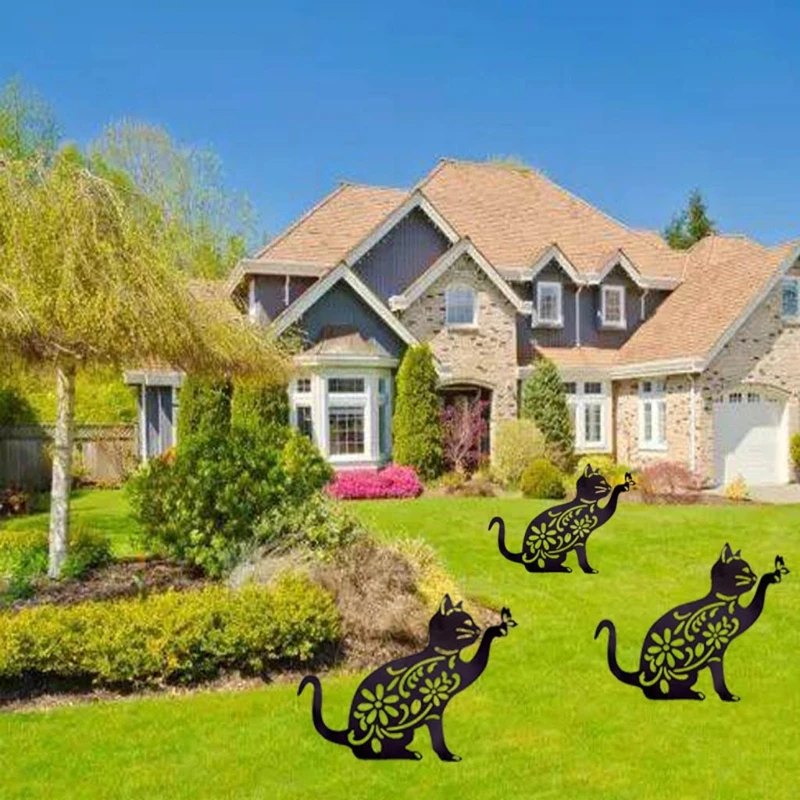 

Black Cat Butterfly Garden Stake Animal Silhouette Stakes Ornament for Yards Lawn Outdoor Decoration