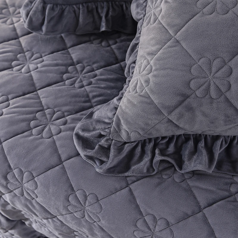 Queen King size 1/3 шт Двухслойное покрывало наволочка Комплект постельного белья сплошной цвет стеганое одеяло застежки для простыни покрывало# a