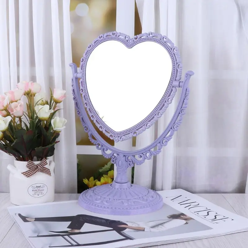 2 стороны в форме сердца зеркало для макияжа вращающийся стол стойка компактное