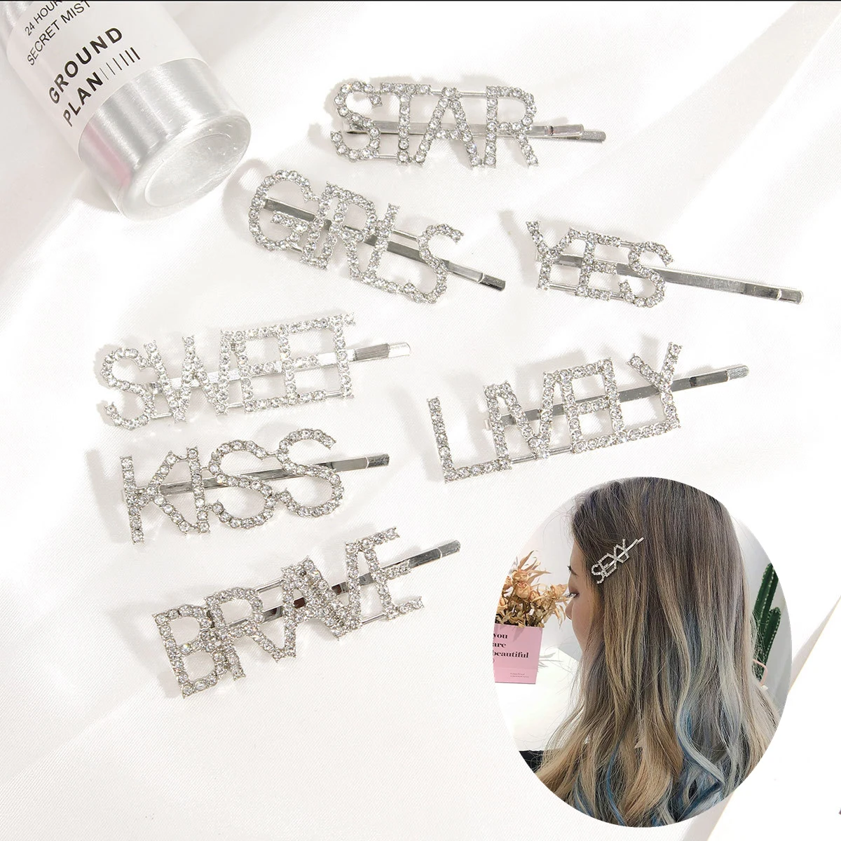 

1PC Hairpins Crystal Shiny Rhinestones Word Letters Hair Clips Women Styling Tool Hairgrip Diamond Hair Accessories Clips Clamp