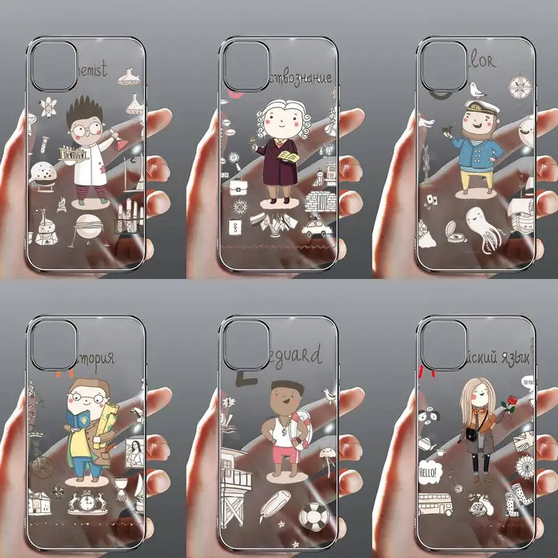 

Cartoon Cute Profession Teacher Phone Case Transparent for iPhone Samsung 11 12 6 7 8 9 30 Pro X Max XR Plus lite
