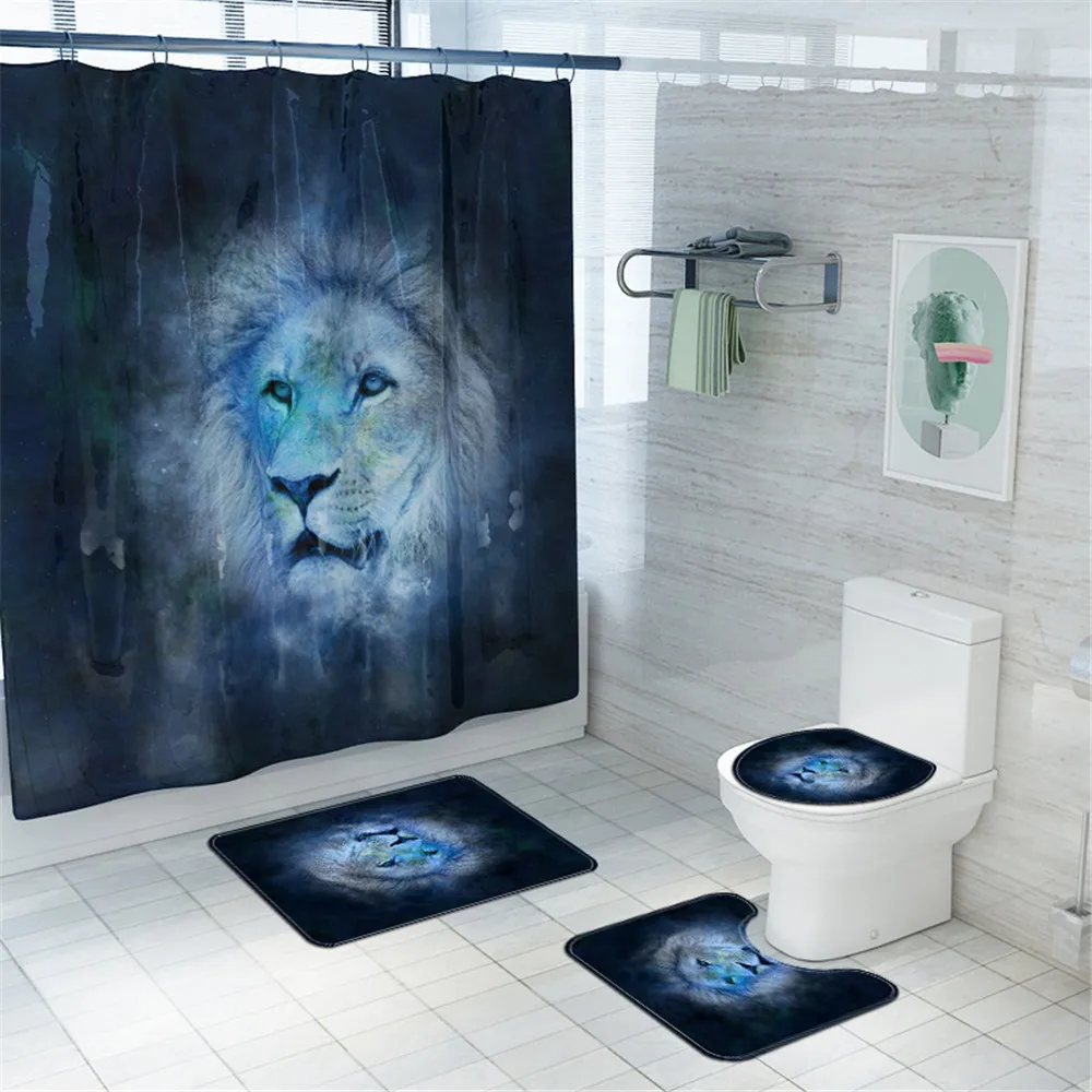 Лев Ванная комната комплект Водонепроницаемый душ Шторы Нескользящие коврики