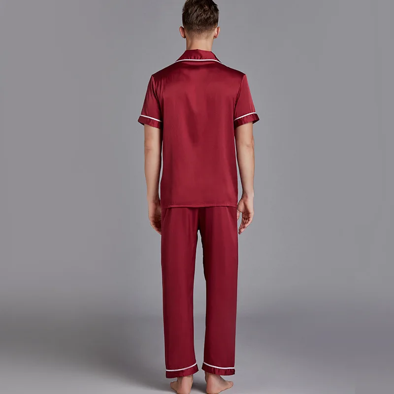 

Men's Cardigan Tops Long Pants Large Size Men Pajamas Summer Short-Sleeved Pants Home Suit Men Nightwear Pajama Set
