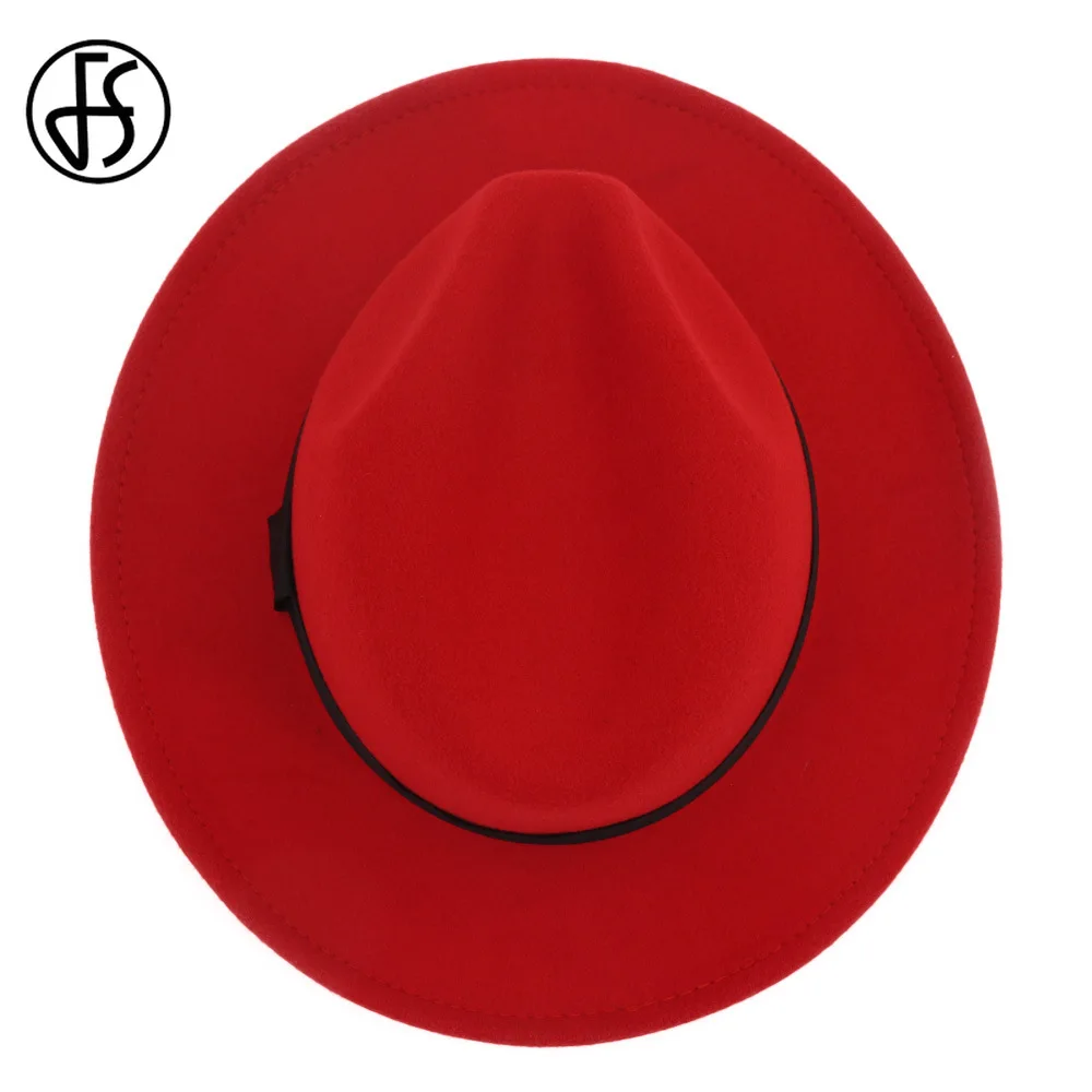 Женская фетровая шляпа-трилби FS шляпа с лентой и широкими полями красного