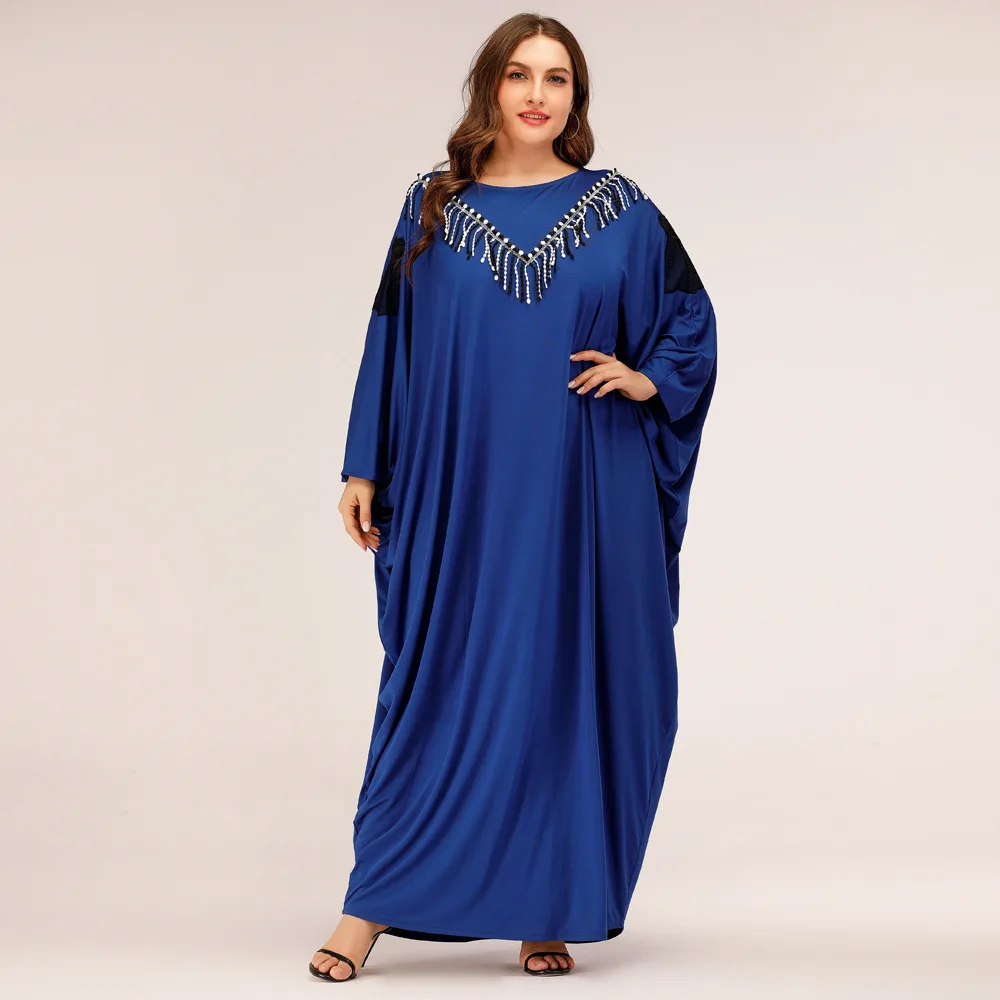

Ladies Long Dress Ethnic Bat-shaped Long-sleeved Lace Applique Loose Jalabiya Muslim Dubai Arabian Morocco Kaftan Robe