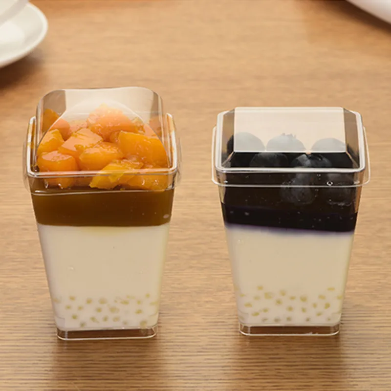 25 шт. квадратный мусс Пудинг pudding желе Мороженое пластик термоустойчивая чашка прозрачные одноразовые чашки с крышкой