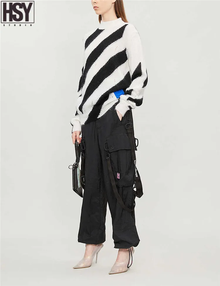 【HSY】2019 Осень Зима Новая женская уличная одежда синяя резиновая стрела с длинным