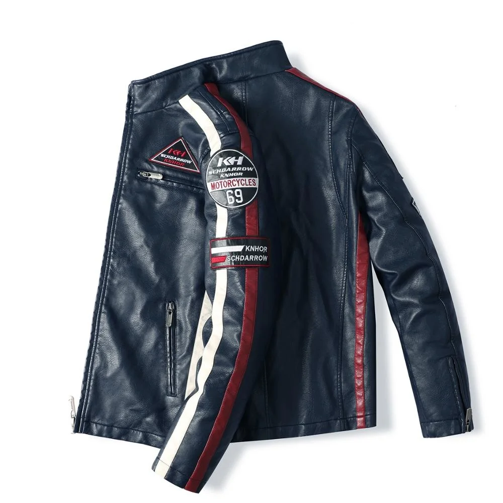 

New Motorcycle For Men In Autumn/Winter 2020 Fashion Casual Leather Embroidered Jacket In Winter Velvet Pu Jacke Hot Sale