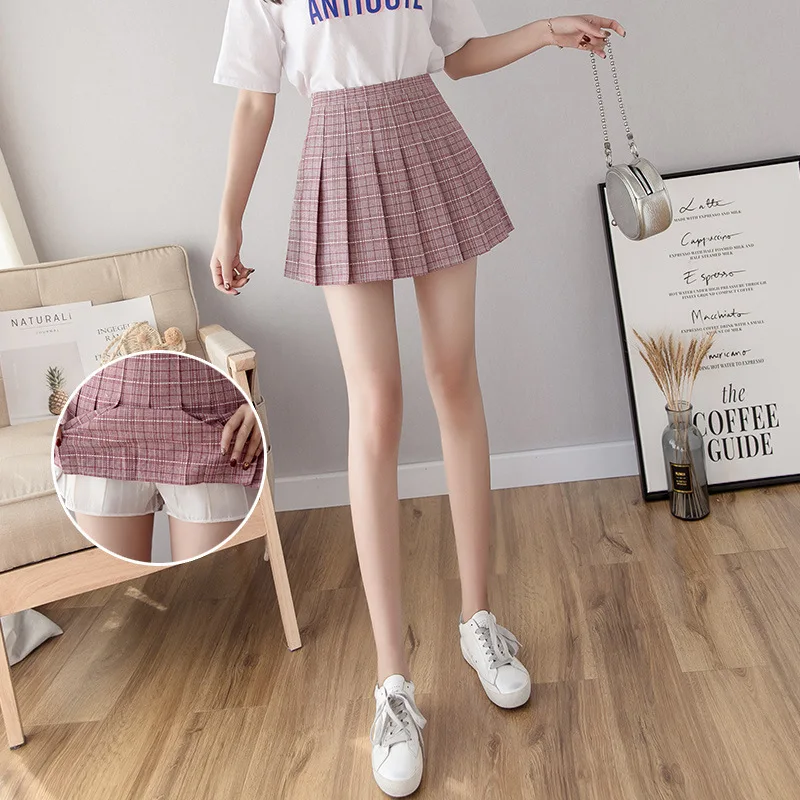 Короткое платье в клетку для девочек плиссированная теннисная юбка с завышенной
