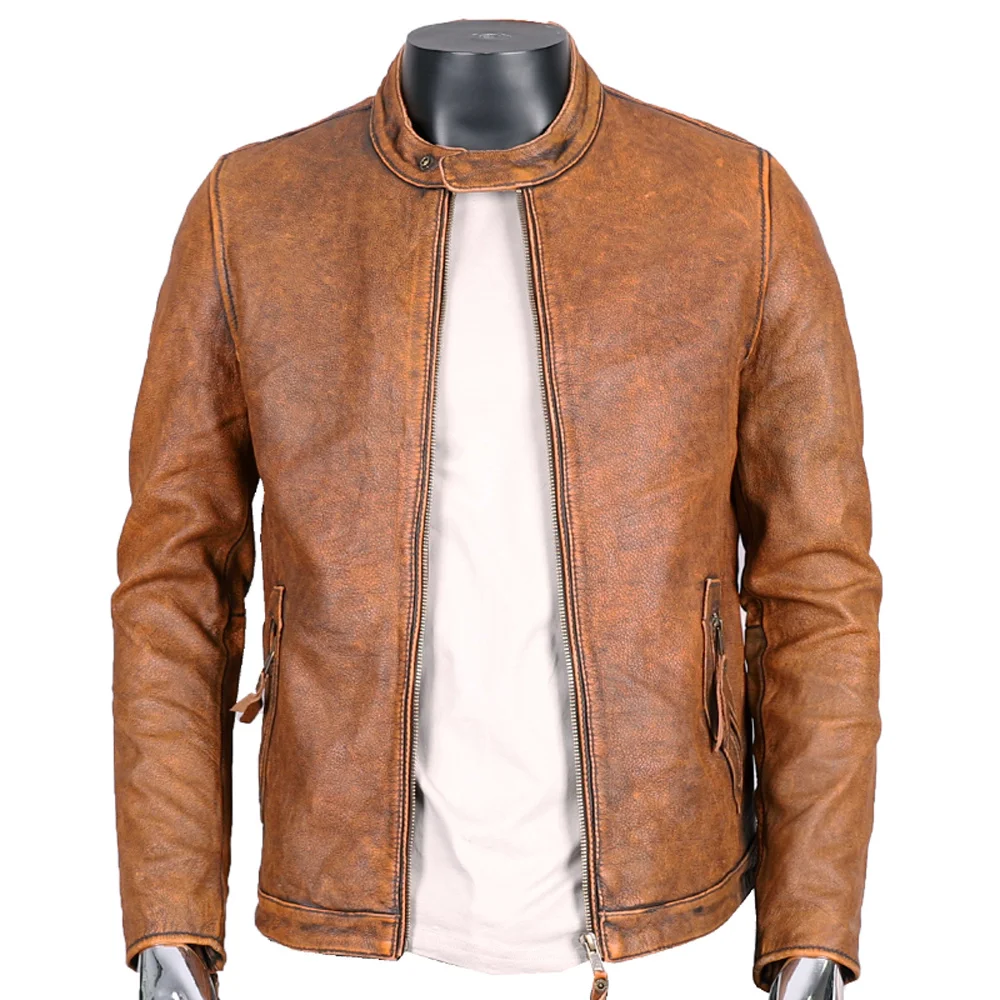 

2022 Autumn Winter Man's Cow Leather Jacket European Fashion Motorcycle Outwear Clothing Men Slim Fit Genuine Leather Male Coat