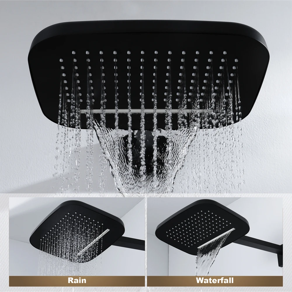 Black Rainfall Shower Waterfall Shower Head Shower Set Brass Shower Faucets Massage Spray Showers Bathroom