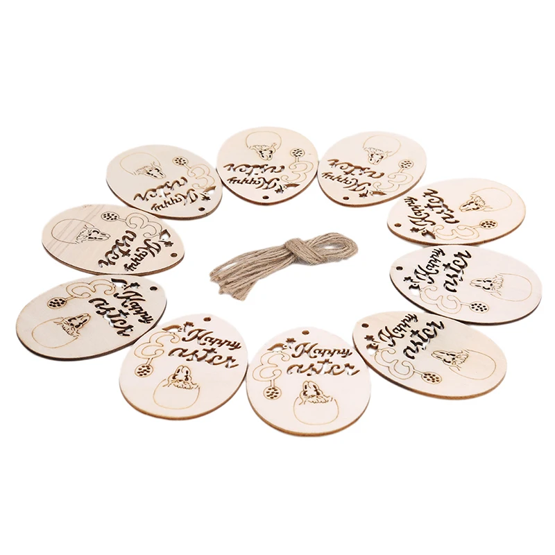 

10pcs Wooden Hollow Out Egg Shape Scrapbook Diy Handmade Easter Home Crafts Holiday Decoration