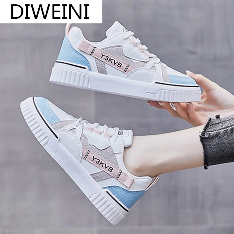 

2021 Woman Sneakers Fashion Women's Shoes Spring Lace-up Color Matching Vulcanized Shoes Comfortable Shallow Mouth Casual Shoes