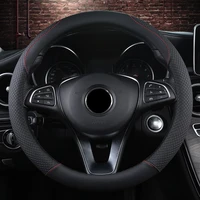 38cm four seasons universal black faux leather sports style durable in use leather braid steering wheel cover car accessories