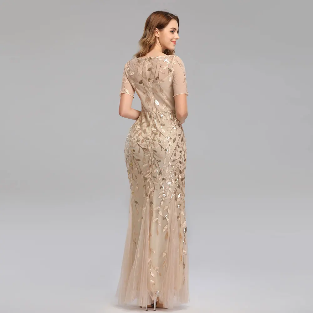 Модные платья подружки невесты с круглым вырезом и аппликацией из тюля 2021