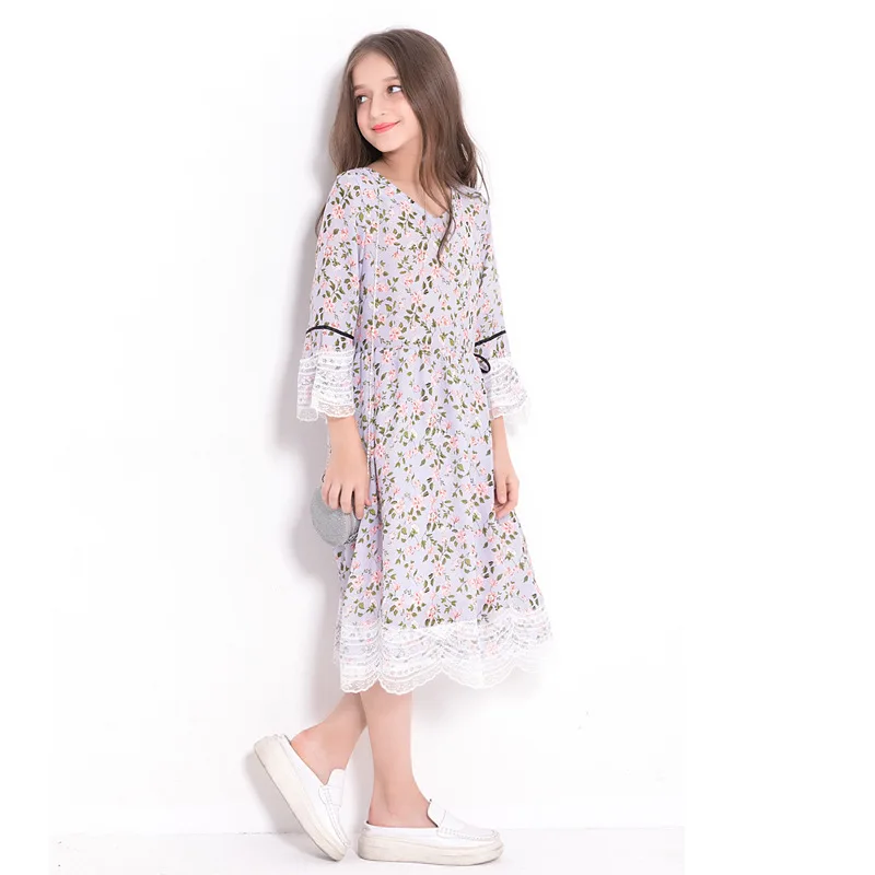 Одежда для девочек Повседневное платье с цветочным принтом Новинка лета-осени 2020