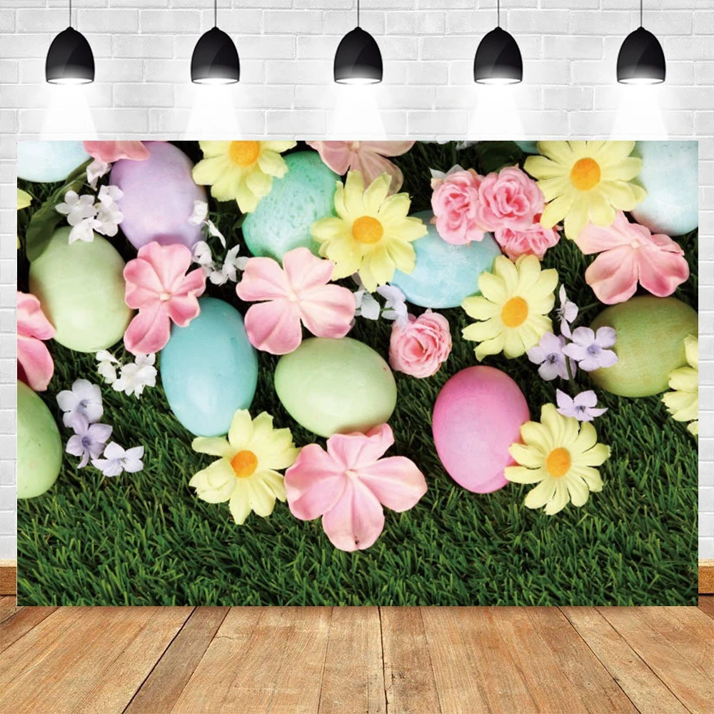 

Spring Easter Backdrop Photography Eggs Grassland Flowers Kids Newborn Photoshoot Background Baby Shower Party Decor Photo Booth