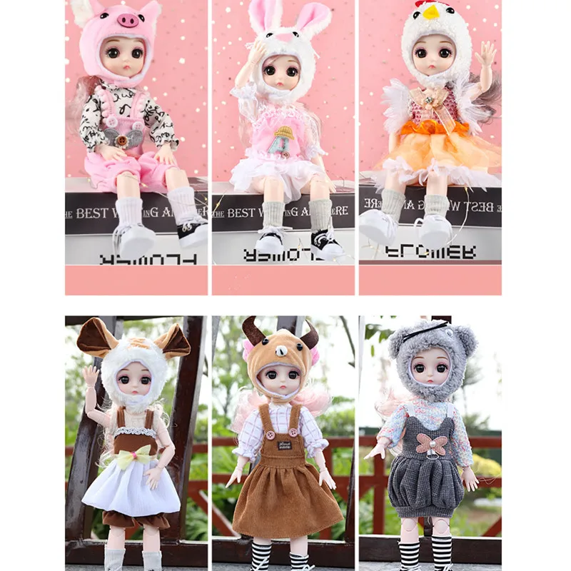 

New 1/6 BJD Doll 30cm 22 Joints Fashion Plastic Dolls Shoes Animal Suit Makeup Dress Up Baby Doll Toys for Girls Diy Gift